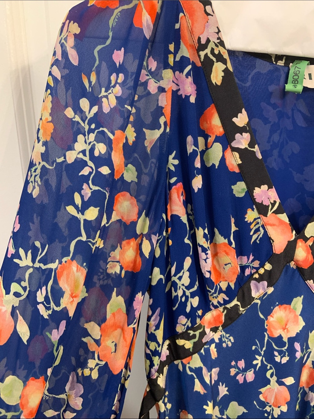 RIXO Silk Floral Wrap Maxi Dress in Navy and Orange - Picture 3 of 3